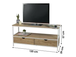 Meublorama Móvel para TV estilo clássico com 2 gavetas na cor carvalho claro & branco - dimensões 120x39xH57cm^ Móvel De Tv