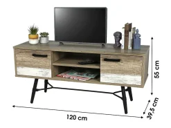 Clearance Meublorama Móvel para TV estilo escandinavo com 2 portas e 2 prateleiras na cor carvalho envelhecido 120x40xH55cm. Castanho