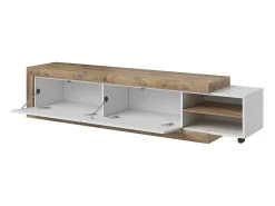 New Meublorama Móvel para TV extensível de 200 a 240 cm cor carvalho e branco brilhante coleção SINATRA. Castanho