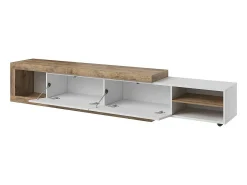 New Meublorama Móvel para TV extensível de 200 a 240 cm cor carvalho e branco brilhante coleção SINATRA. Castanho