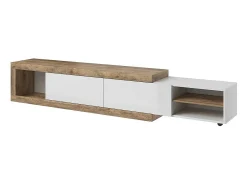 New Meublorama Móvel para TV extensível de 200 a 240 cm cor carvalho e branco brilhante coleção SINATRA. Castanho