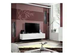 Meublorama Móvel para TV FLY design, cor branca brilhante. Móvel suspenso moderno e na moda para a sua sala de estar. Branco