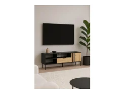 Móvel De Tv*Meublorama Móvel para TV IZO – Ônix & Carvalho Claro – 160x58x40 cm Preto