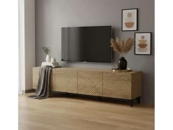Móvel para TV Josi com 4 portas e 8 compartimentos, em carvalho artesanal e preto, 53,5 x 200 x 40 cm^ Móvel De Tv