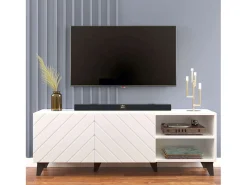 Móvel De Tv| Móvel para TV Josi para sala de estar, em melamina, com 2 portas de abrir, nas cores brilhante e preto. Branco