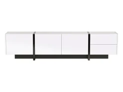 Clearance Móvel para TV laqueado em /preto – Móvel baixo com portas, gavetas e prateleiras, pés pretos, 190 x 35 x 45 cm Branco