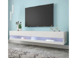 Móvel De Tv* Móvel para TV LED com iluminação LED e espaço de armazenamento - 140x40x30,5cm Branco