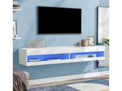 Móvel De Tv* Móvel para TV LED com iluminação LED e espaço de armazenamento - 140x40x30,5cm Branco