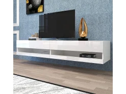 Móvel De Tv* Móvel para TV LED com iluminação LED e espaço de armazenamento - 140x40x30,5cm Branco