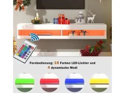 Móvel De Tv* Móvel para TV LED com iluminação LED e espaço de armazenamento - 140x40x30,5cm Branco
