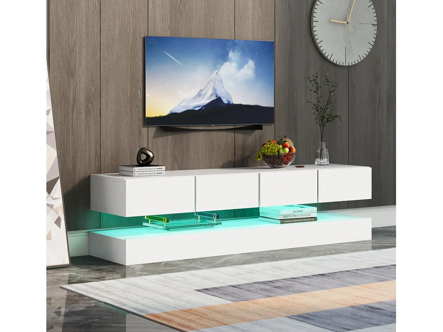 Móvel para TV Low LED com iluminação RGB de 16 cores, 2 armários e 4 gavetas, 130 x 33 x 15 cm,^ Móvel De Tv