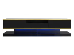 Best ModernLuxe Móvel para TV moderno 180×38×45 cm - com três gavetas - com um compartimento aberto - com iluminação LED - Preto