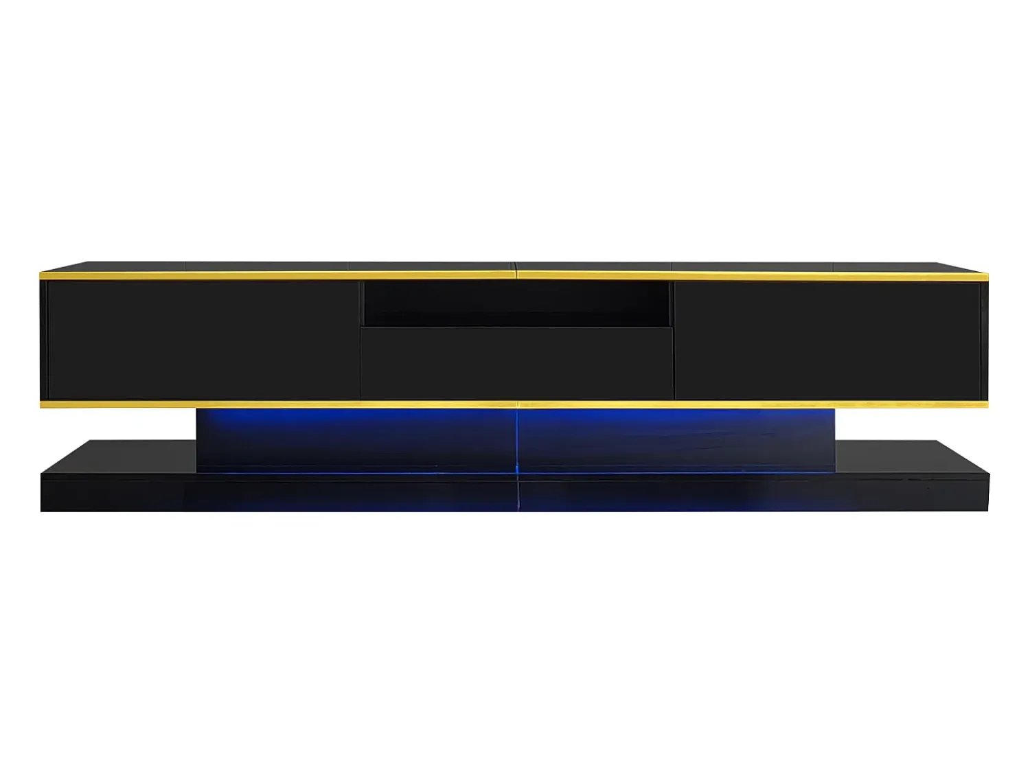 Best ModernLuxe Móvel para TV moderno 180×38×45 cm - com três gavetas - com um compartimento aberto - com iluminação LED - Preto