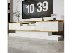 Móvel De Tv|ModernLuxe Móvel para TV moderno 180×38×45 cm - com três gavetas - com um compartimento aberto - com iluminação LED - Branco