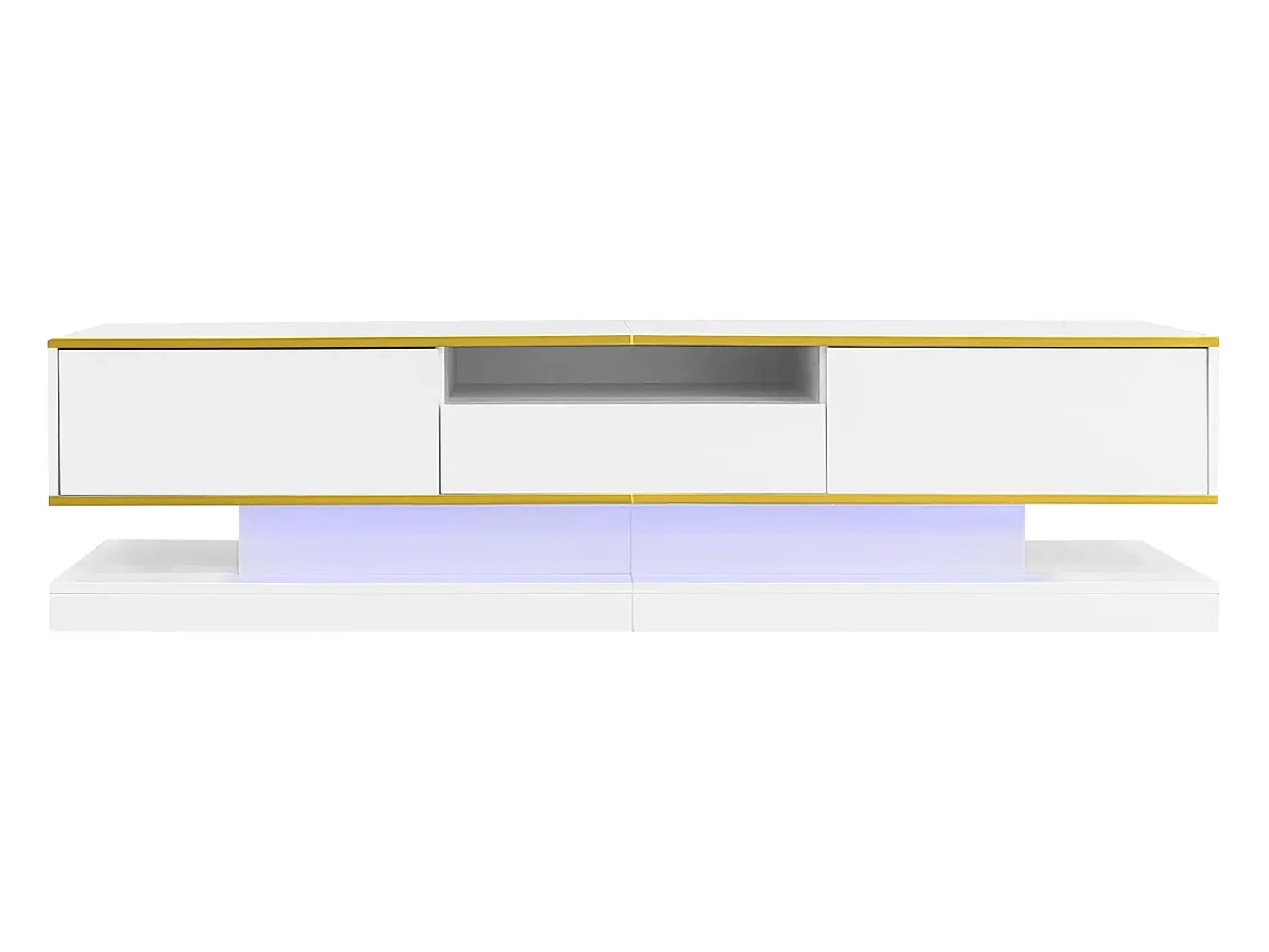Móvel De Tv|ModernLuxe Móvel para TV moderno 180×38×45 cm - com três gavetas - com um compartimento aberto - com iluminação LED - Branco
