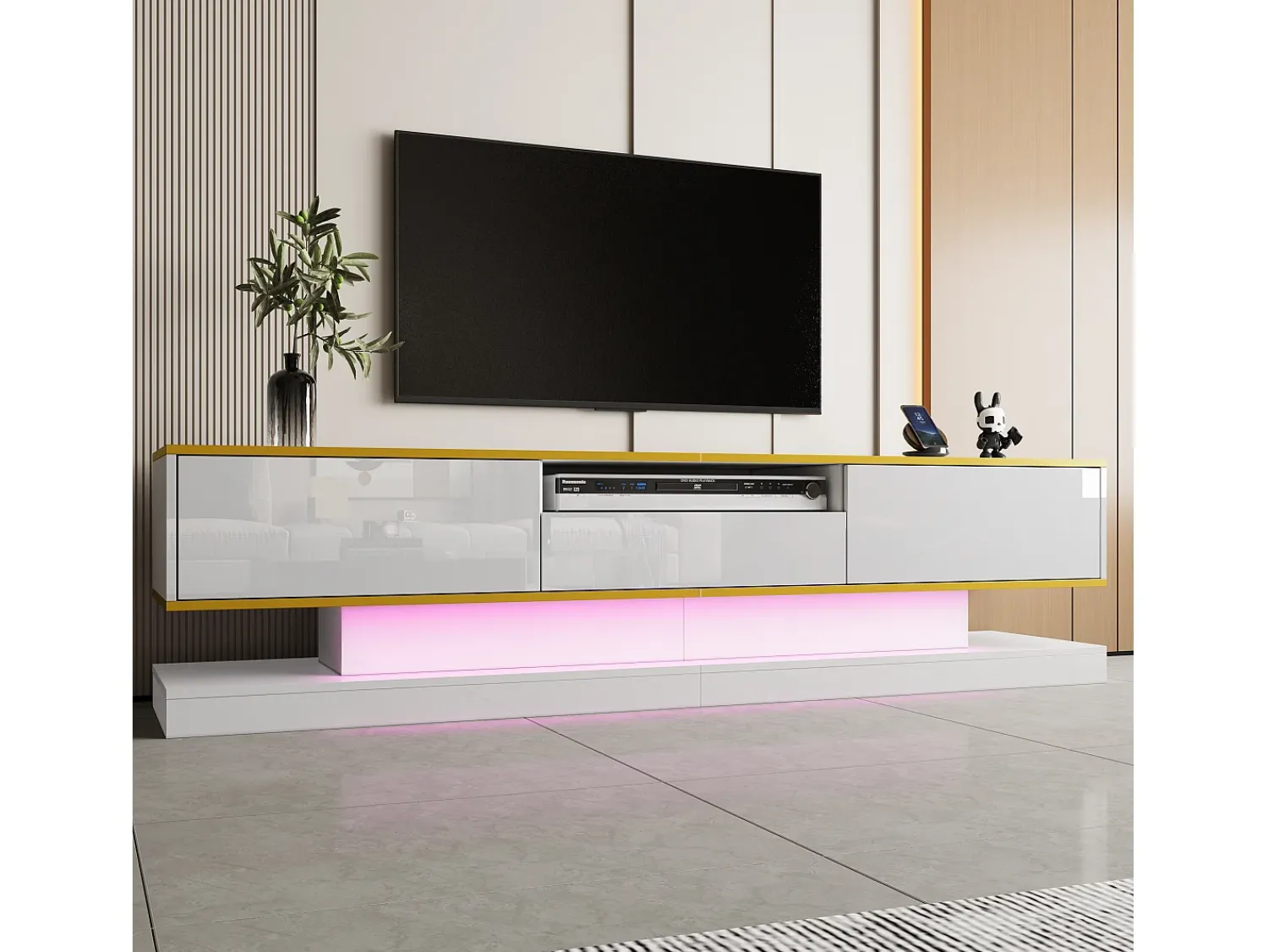 Móvel De Tv|ModernLuxe Móvel para TV moderno 180×38×45 cm - com três gavetas - com um compartimento aberto - com iluminação LED - Branco