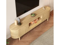 Móvel De Tv*ModernLuxe Móvel para TV moderno 175×36×51 cm - com 2 portas e 1 gaveta de vime - prateleiras abertas - natural Natural claro