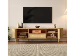 Móvel De Tv*ModernLuxe Móvel para TV moderno 175×36×51 cm - com 2 portas e 1 gaveta de vime - prateleiras abertas - natural Natural claro