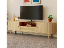 Móvel De Tv*ModernLuxe Móvel para TV moderno 175×36×51 cm - com 2 portas e 1 gaveta de vime - prateleiras abertas - natural Natural claro