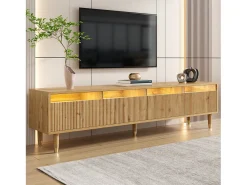 New ModernLuxe Móvel para TV moderno 178×35×45 cm - com iluminação LED - 4 gavetas - acabamento madeirado - MDF - natural Natural claro