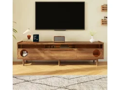 ModernLuxe Móvel para TV moderno 180x40x50 cm - espaço de descanso para animais de estimação - com iluminação LED - 1 gaveta e 2 portas - cor natural^ Móvel De Tv