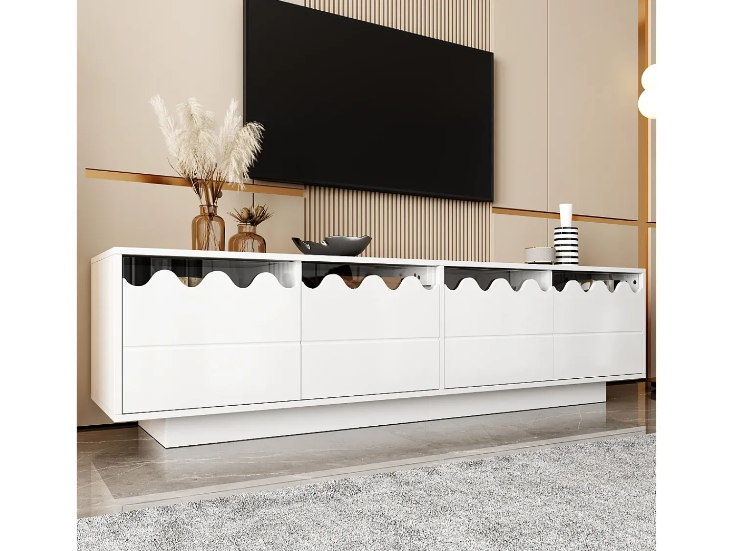 ModernLuxe Móvel para TV moderno 170x40x45cm - com 4 portas - design ondulado - MDF + painéis de partículas -^ Móvel De Tv
