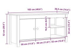 Móvel De Tv*Helloshop26 Móvel para TV multimídia estante para TV aparador armário para TV sala de jantar sala de estar quarto 103 x 36,5 x 52 cm madeira maciça de pinho marrom 02_0025625 Castanho