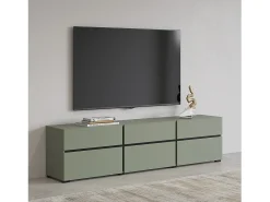 Meublorama Móvel para TV na cor sálvia 180cm coleção HAVANA. Móvel design com 3 portas e 3 gavetas.^ Móvel De Tv