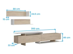 Móvel De Tv| Móvel para TV Orlis com 2 portas de abrir, carvalho artesanal branco mate, 46x200x33 cm Natural claro / Branco