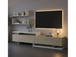 Móvel De Tv| Móvel para TV Orlis com 2 portas de abrir, carvalho artesanal branco mate, 46x200x33 cm Natural claro / Branco