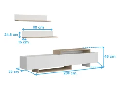 Móvel para TV Orlis com 2 portas e 2 prateleiras, branco fosco, carvalho artesanal, 200x46x33 cm^ Móvel De Tv