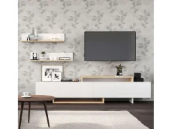 Móvel para TV Orlis com 2 portas e 2 prateleiras, branco fosco, carvalho artesanal, 200x46x33 cm^ Móvel De Tv