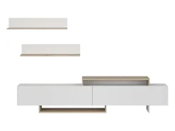Móvel para TV Orlis com 2 portas e 2 prateleiras, branco fosco, carvalho artesanal, 200x46x33 cm^ Móvel De Tv