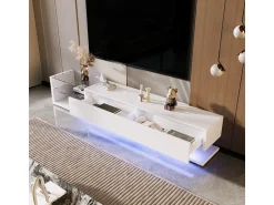Móvel De Tv* Móvel para TV, painéis baixos, divisórias de vidro brilhante, iluminação LED variável. Design rústico e moderno. Branco