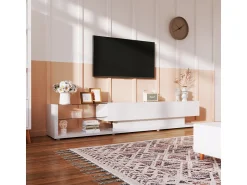 Móvel De Tv* Móvel para TV, painéis baixos, divisórias de vidro brilhante, iluminação LED variável. Design rústico e moderno. Branco