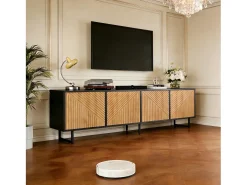 Sale Merax Móvel para TV para sala de estar - 180 x 40 x 50 cm - com 4 portas - para TV de 80 polegadas - aglomerado - cor natural Natural claro