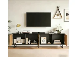 Sale Merax Móvel para TV para sala de estar - 180 x 40 x 50 cm - com 4 portas - para TV de 80 polegadas - aglomerado - cor natural Natural claro