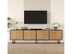 Sale Merax Móvel para TV para sala de estar - 180 x 40 x 50 cm - com 4 portas - para TV de 80 polegadas - aglomerado - cor natural Natural claro