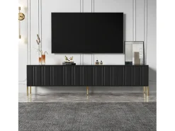 Online Móvel para TV , 190 × 38 × 48 cm – Pés dourados, portas com ranhuras, design moderno para sala de estar. Preto