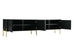 Online Móvel para TV , 190 × 38 × 48 cm – Pés dourados, portas com ranhuras, design moderno para sala de estar. Preto