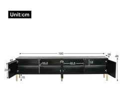 Online Móvel para TV , 190 × 38 × 48 cm – Pés dourados, portas com ranhuras, design moderno para sala de estar. Preto