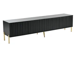 Online Móvel para TV , 190 × 38 × 48 cm – Pés dourados, portas com ranhuras, design moderno para sala de estar. Preto