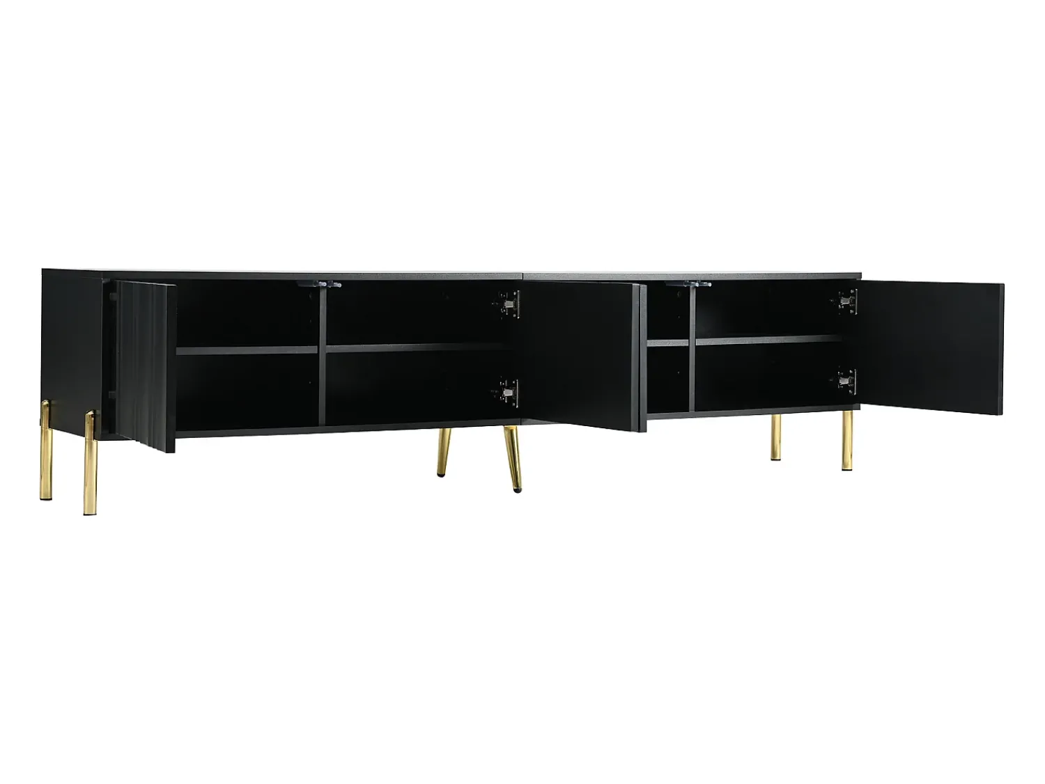 Móvel De Tv| Móvel para TV , 190 cm, com 4 portas, pés dourados e portas com ranhuras. Preto