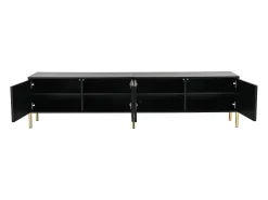 Móvel De Tv| Móvel para TV , 190 cm, com 4 portas, pés dourados e portas com ranhuras. Preto