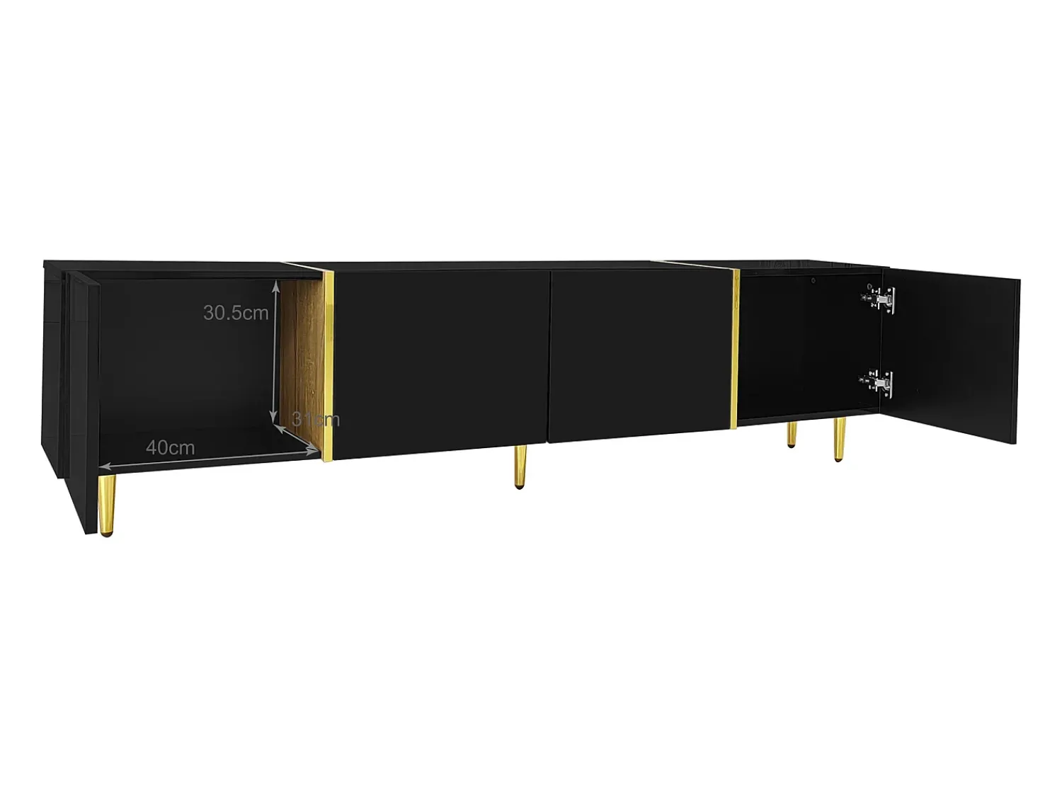 Clearance Móvel para TV , com 4 portas, para sala de estar, com detalhes dourados, 170x35x46cm Preto