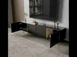 Clearance Móvel para TV , com 4 portas, para sala de estar, com detalhes dourados, 170x35x46cm Preto