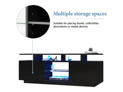 Móvel De Tv| Móvel para TV de 140 cm, iluminação LED de 16 cores, portas laqueadas com painéis de vidro, espaço para TVs de até 60