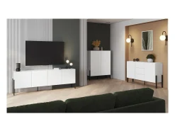 Hot Meublorama Móvel para TV SALMA – 2 portas & 2 gavetas Push-to-Open – super mate & preto Mate Branco