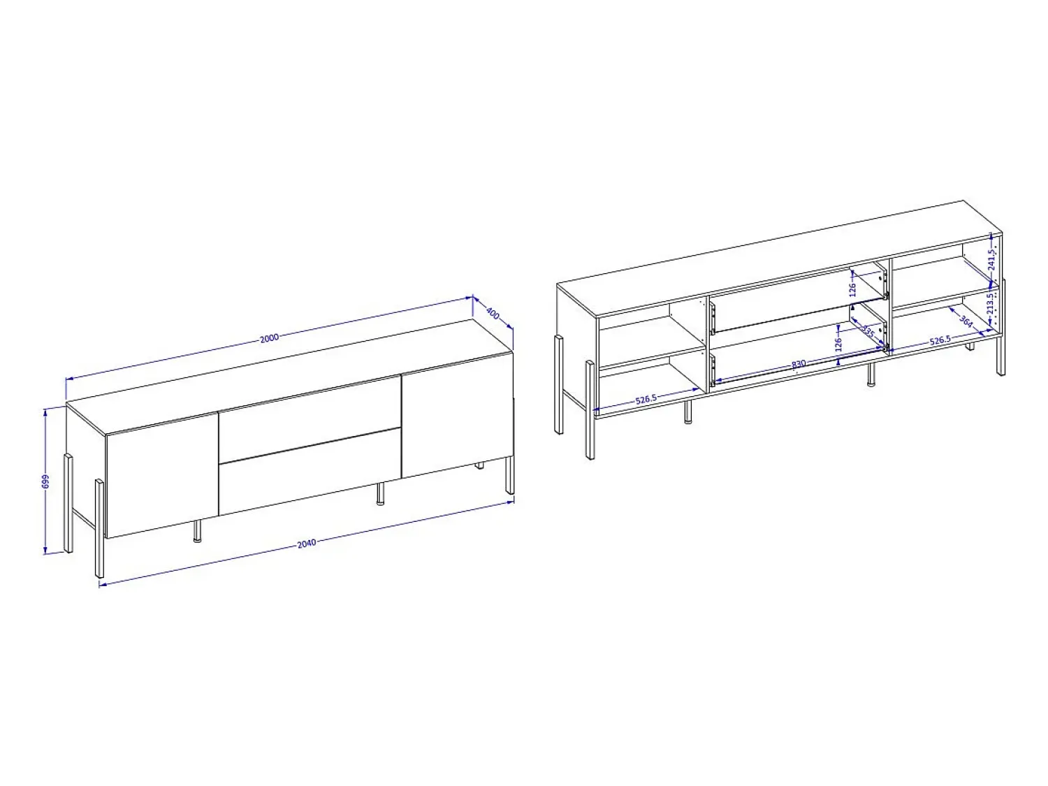 Meublorama Móvel para TV SALMA – 2 portas & 2 gavetas Push-to-Open – & preto fosco, 207×70×40 cm^ Móvel De Tv