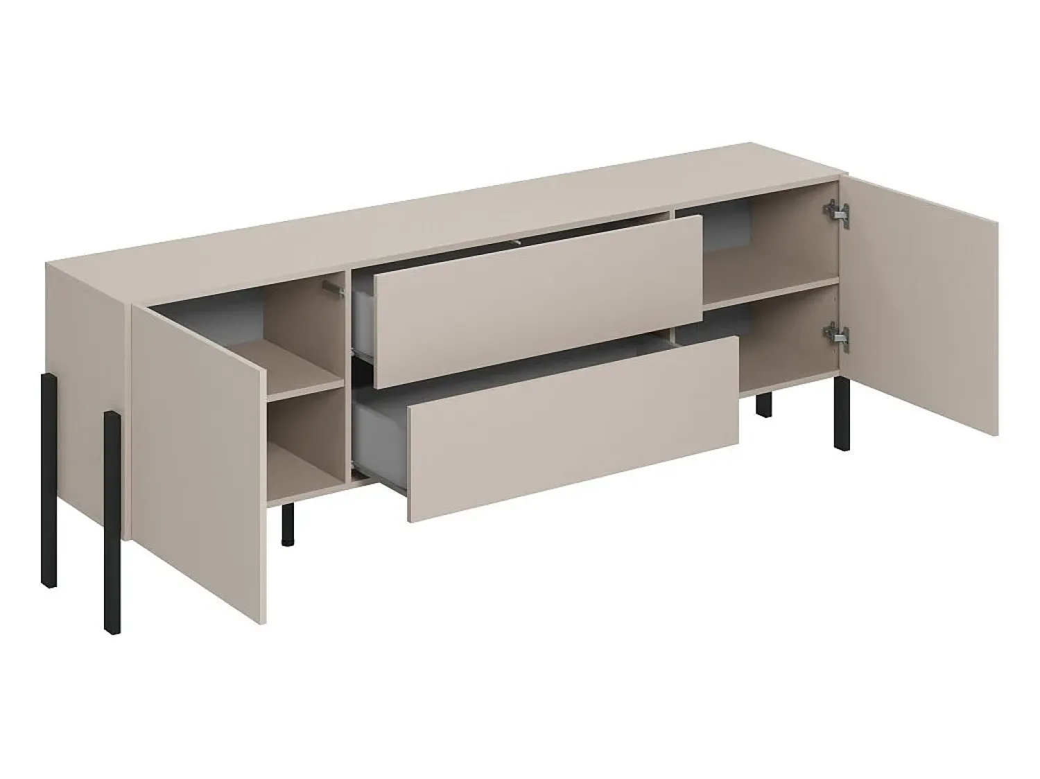 Meublorama Móvel para TV SALMA – 2 portas & 2 gavetas Push-to-Open – & preto fosco, 207×70×40 cm^ Móvel De Tv